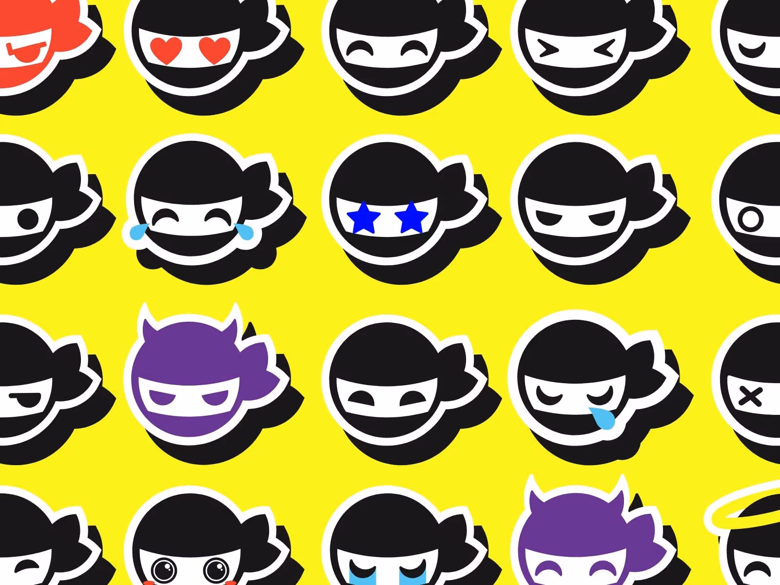 Hiro emoji stickers on a yellow background