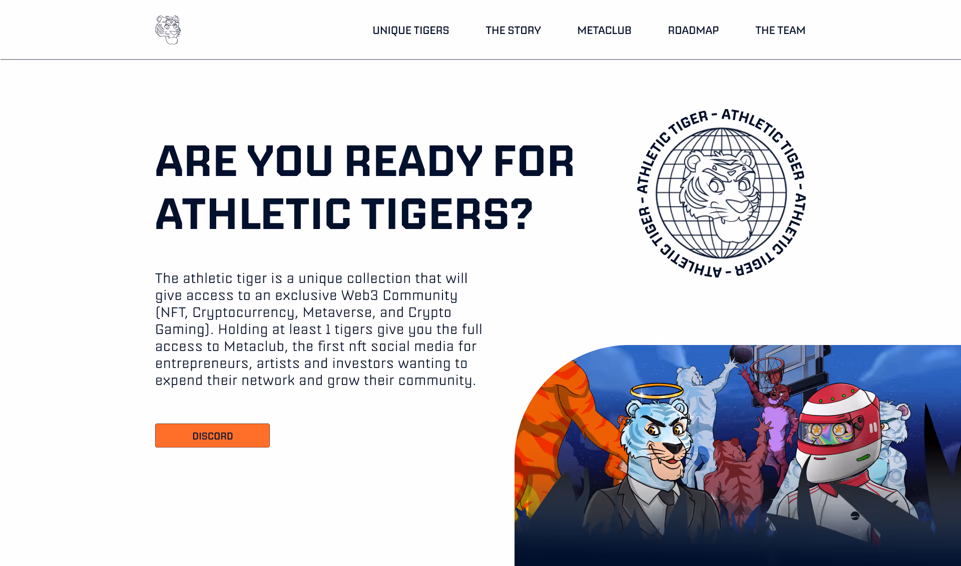 Athletic Tigers NFT landing page design