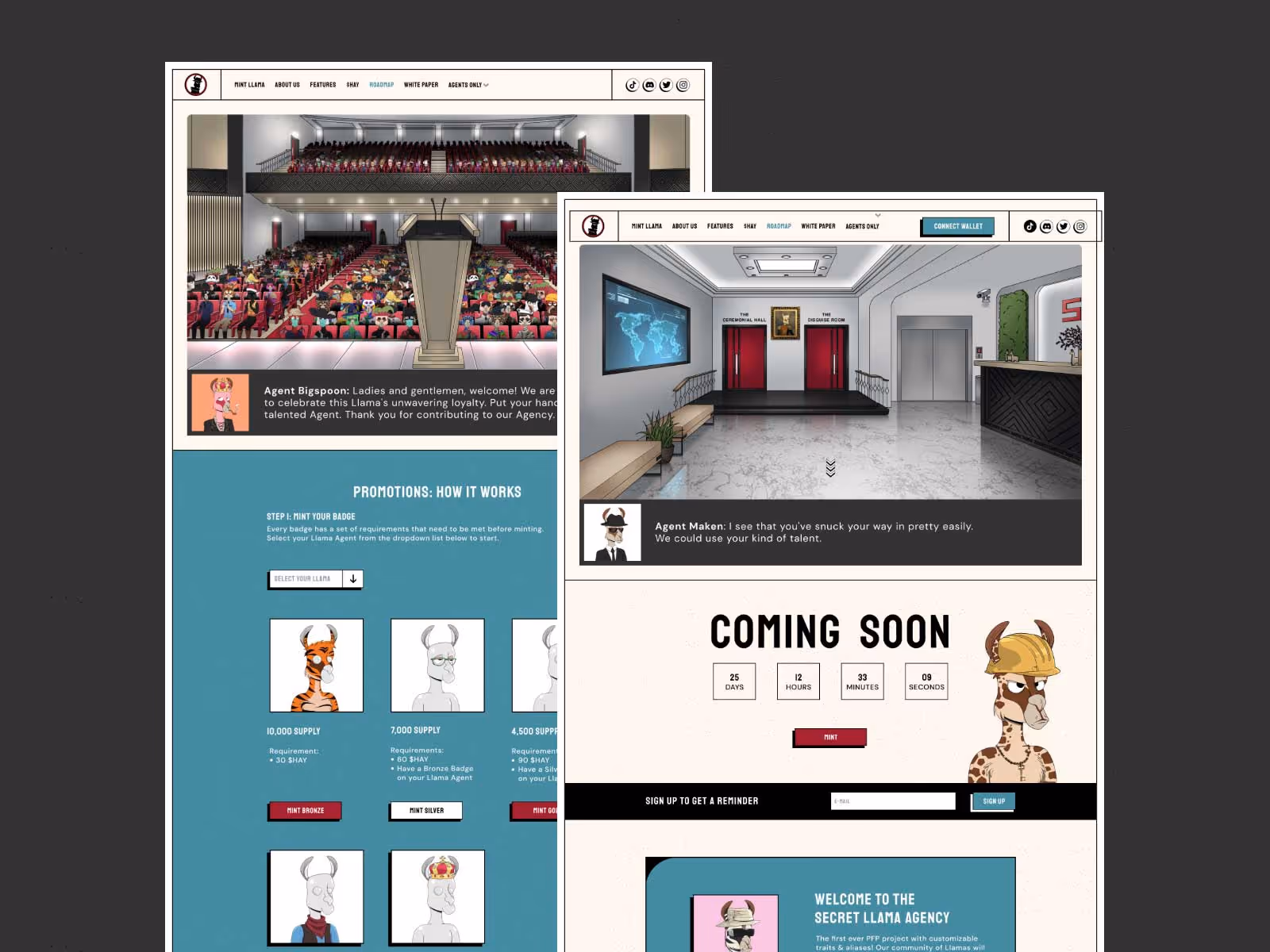 Secret Agent Lamas NFT website shot