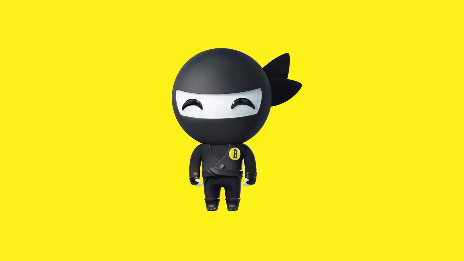 3D ninja Hiro standing on a yellow background
