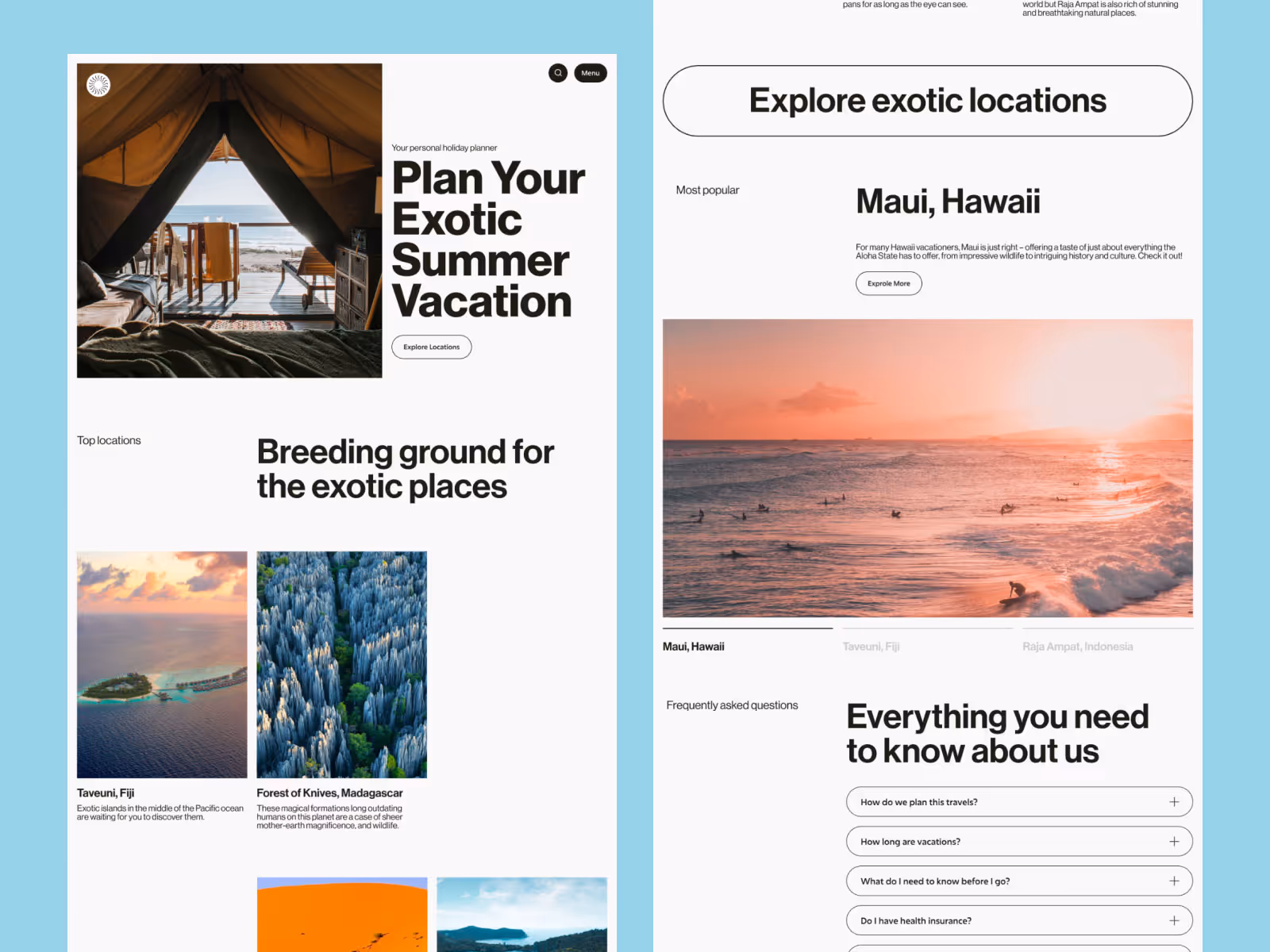 Exotic vacation website homepage design