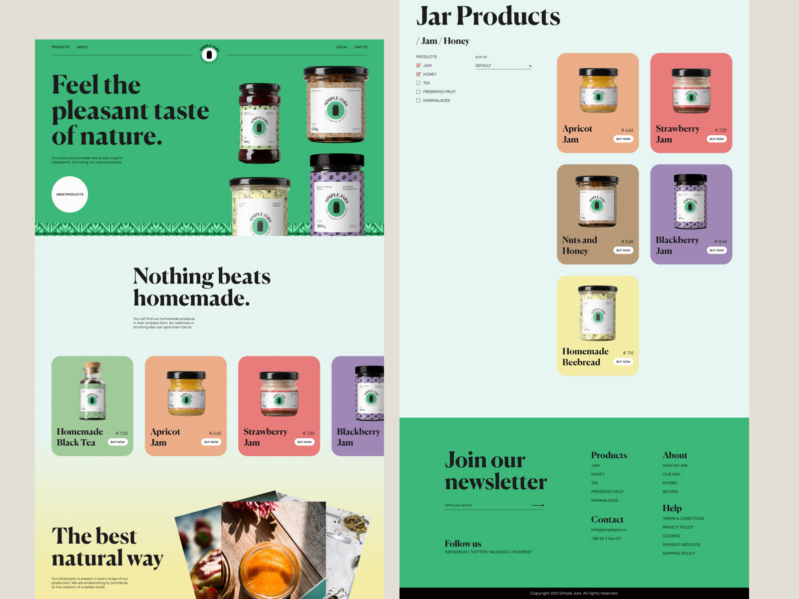 Jams & Jars e-commerce website homepage and product search page design