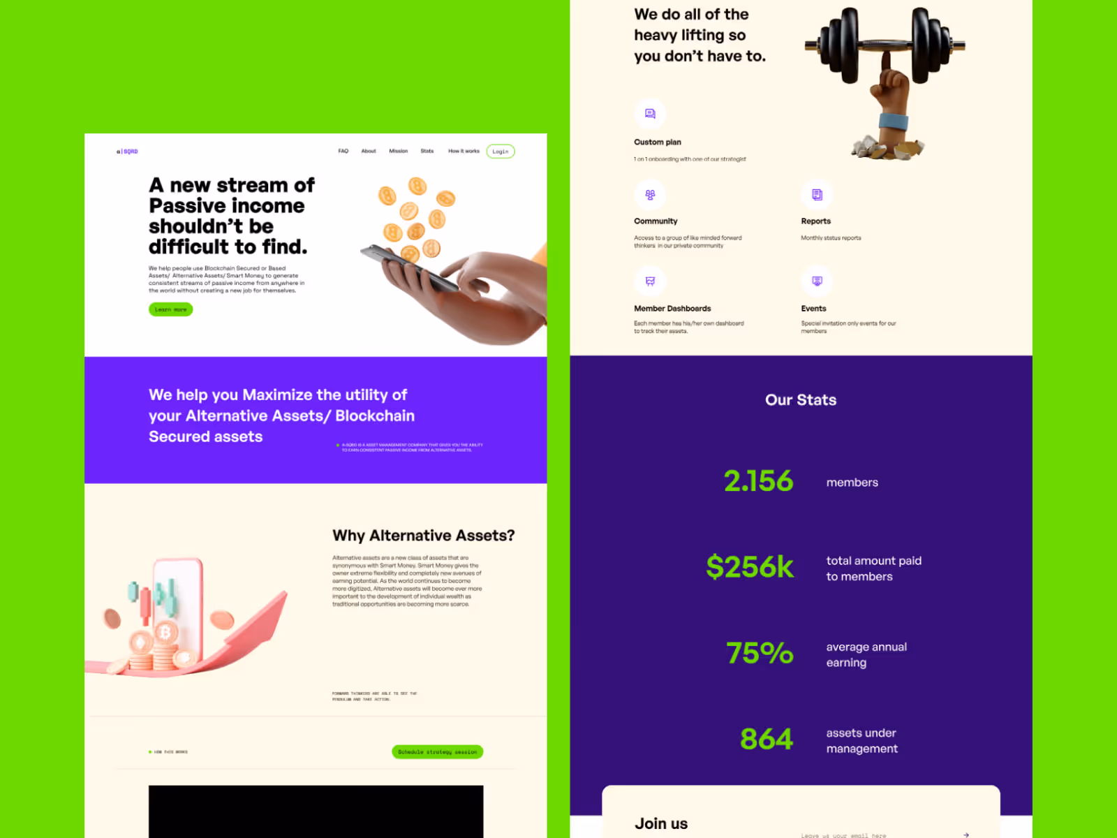 aSQRD website design for passive income with blockchain tech