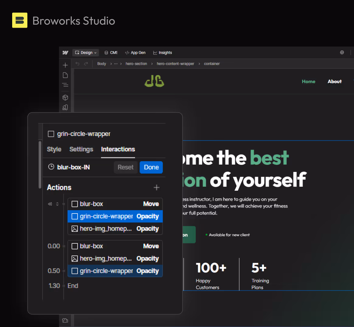Visual presentation of Webflow interactions