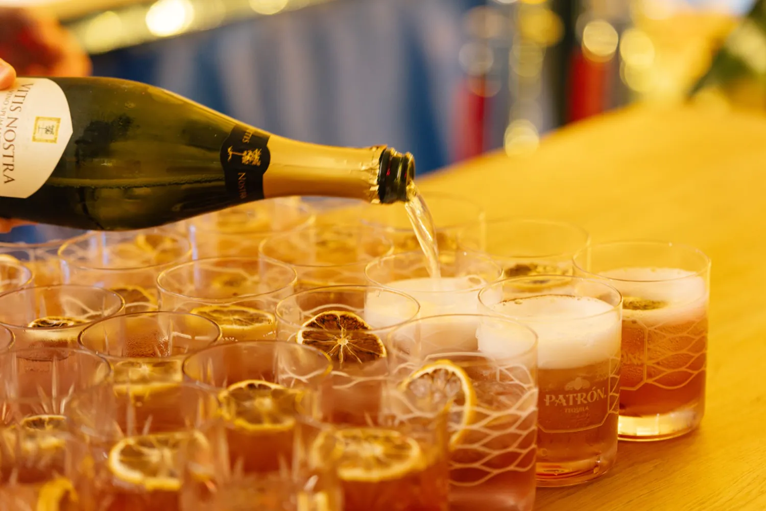 Bubbly drink being pored.