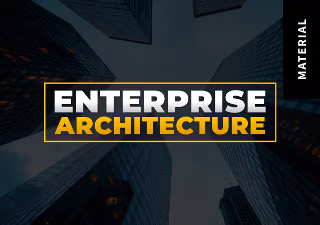 Card Enterprise Architecture. Fundo de vista de baixo com vários prédios em direção ao céu, com a escrita Enterprise Architecture no meio