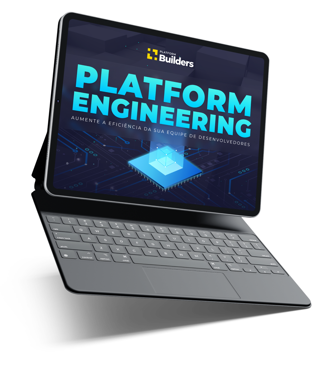 Mockup de um tablet com teclado mostrando a capa do whitepaper