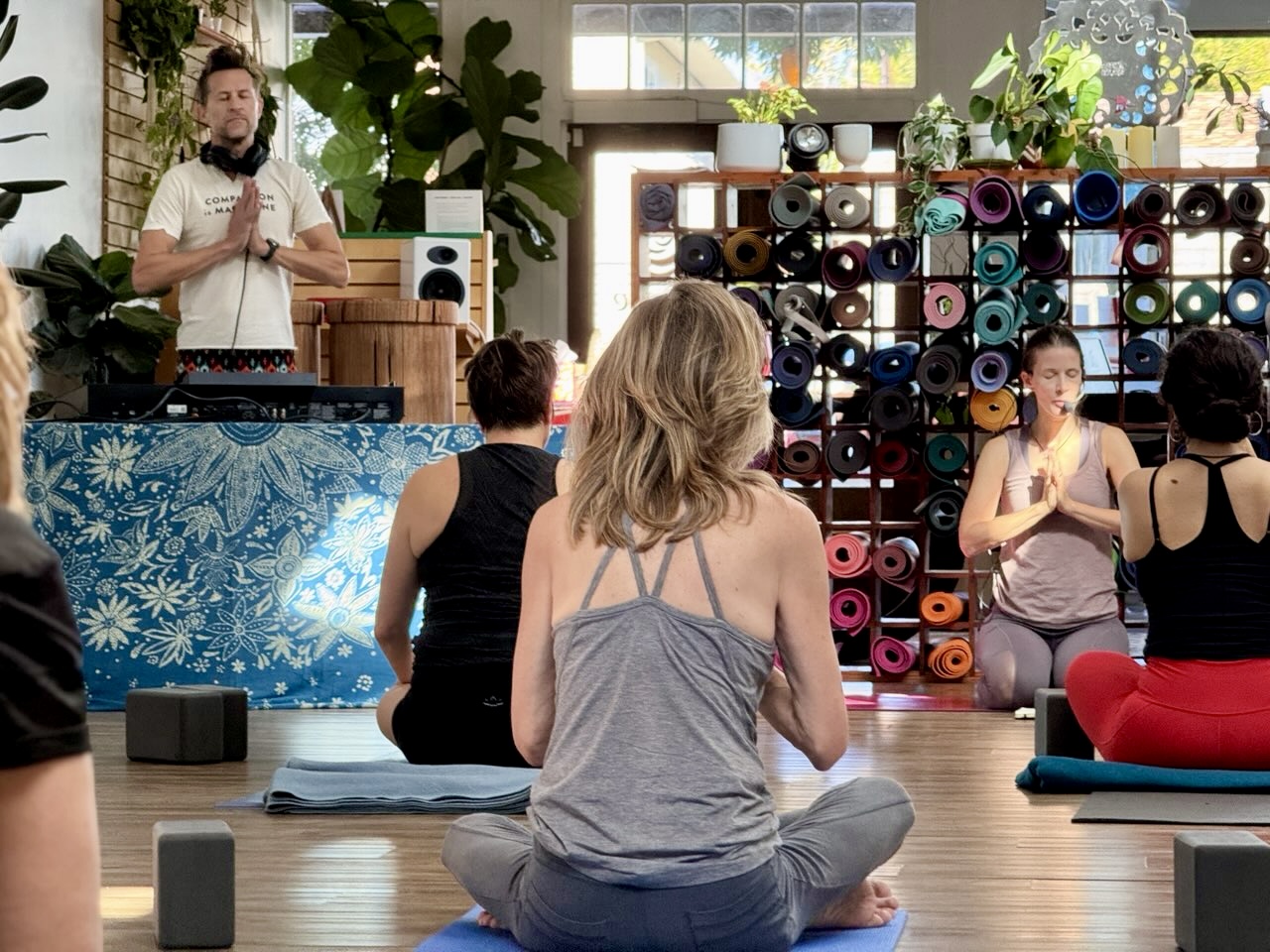 Live music yoga class at Home Studio Yoga in San Anselmo on Sunday morning