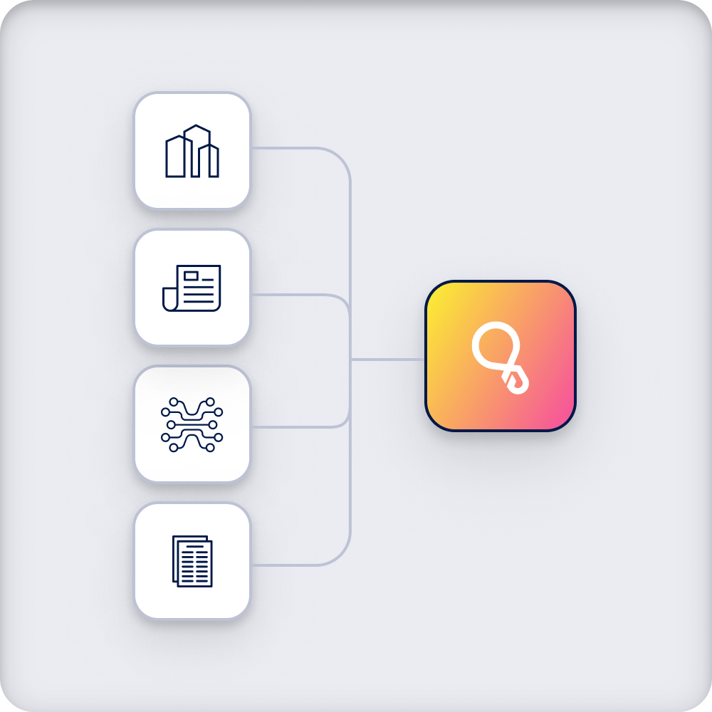 Cypris connecting to icons for companies, news, papers, and more