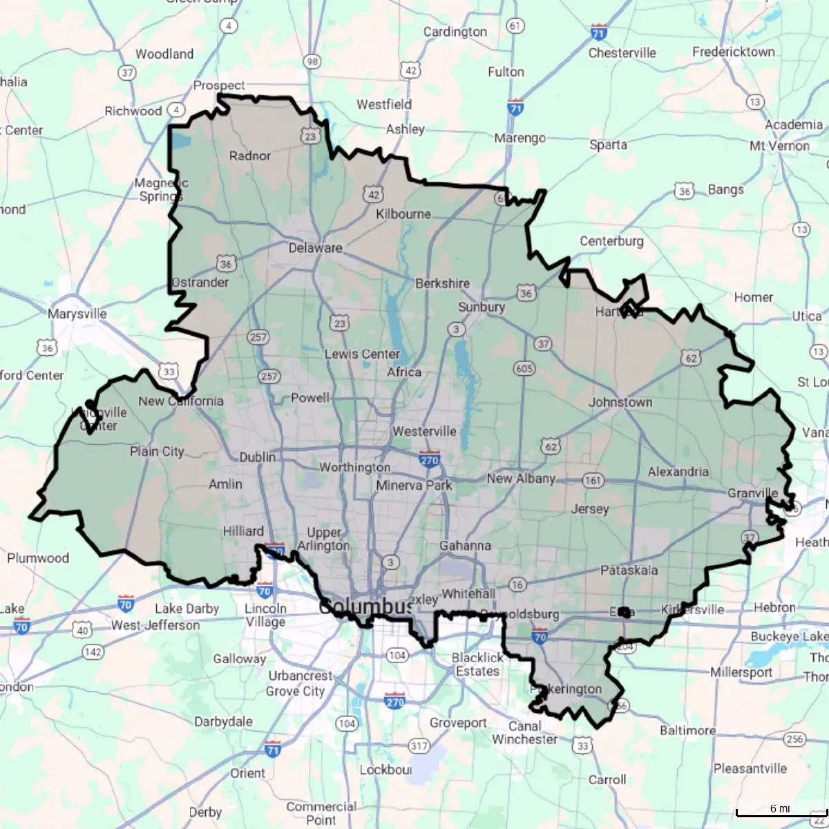 Columbus, OH Service Area Map