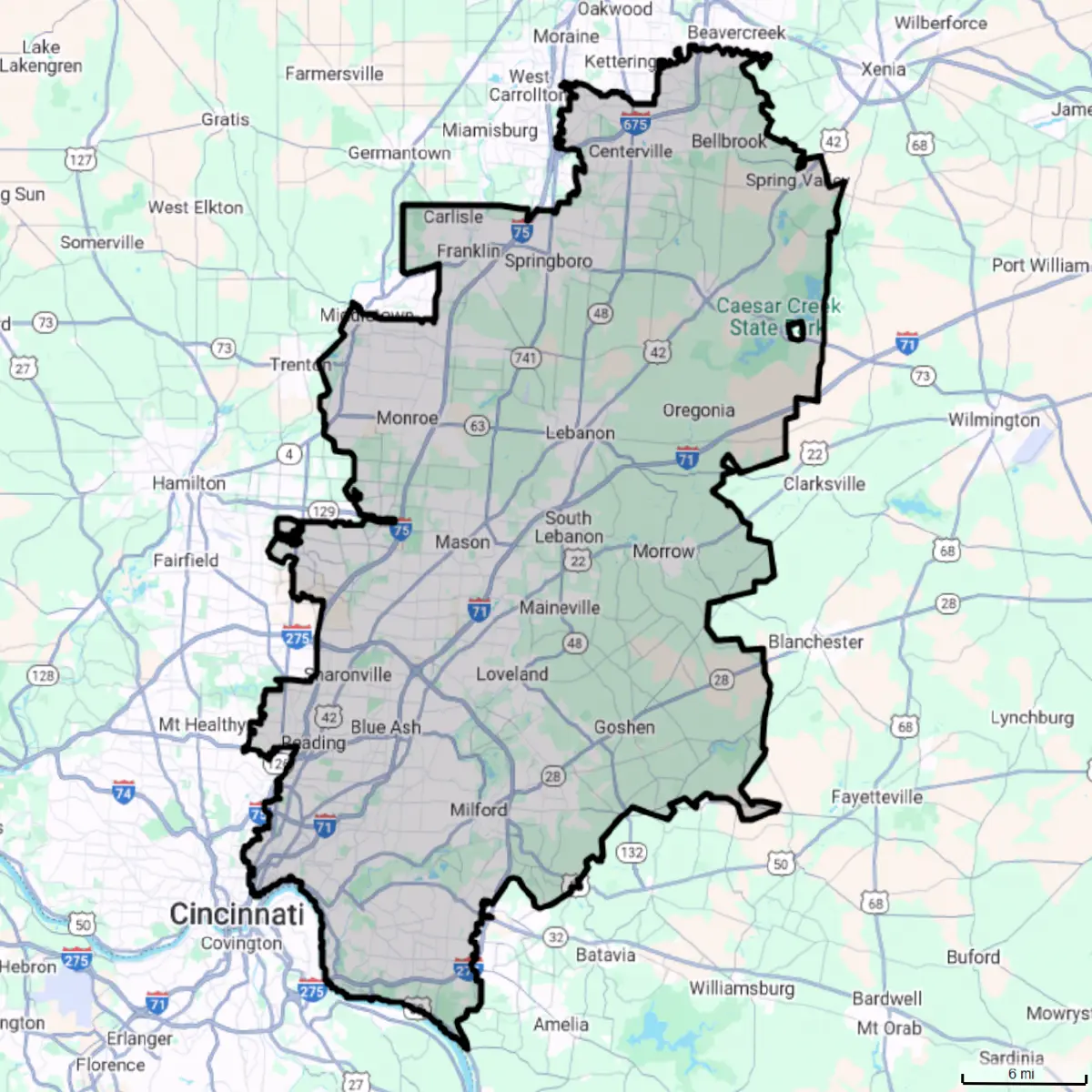 Cincinnati Ohio Service Area Map