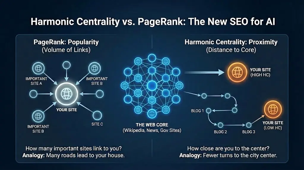 Harmonic Centrality vs. Page Rank: The New SEO for AI