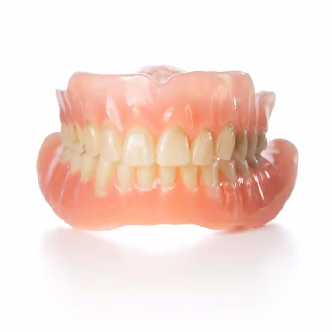 A set of dentures with yellowness and stains.