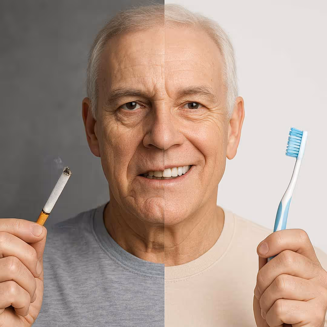 Split image of man that smokes and does smoke