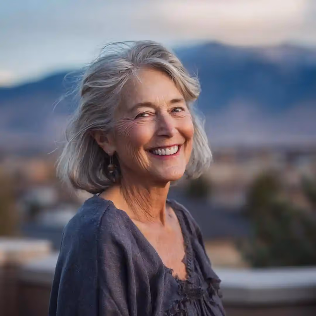 A lady enjoying her new found smile with Boise, Idaho in the background.