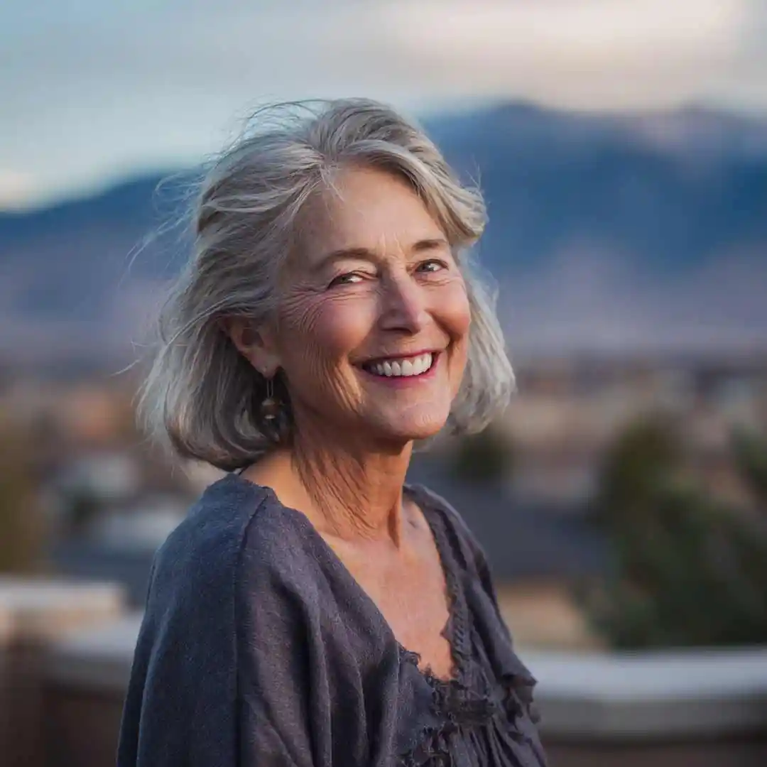 A lady enjoying her new found smile with Boise, Idaho in the background.