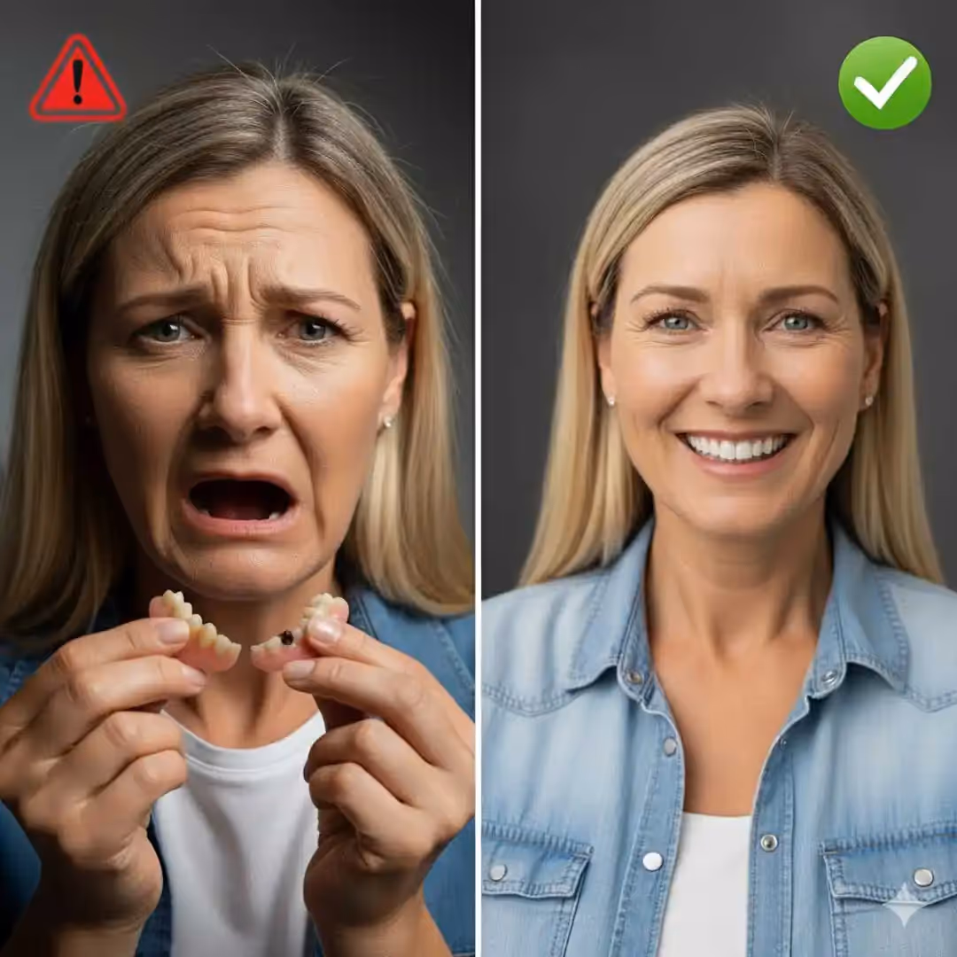 Compare and contrast image of DYI dentures and professional dentures. 