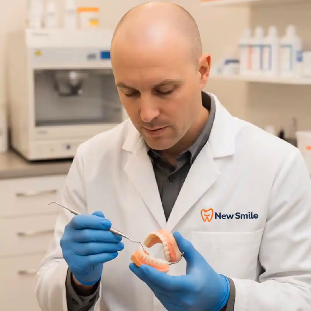 Josh Westerberg working on a set of dentures.