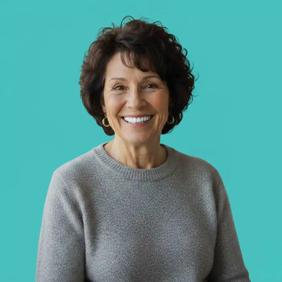 Middle aged woman's new smile with her new dentures. 