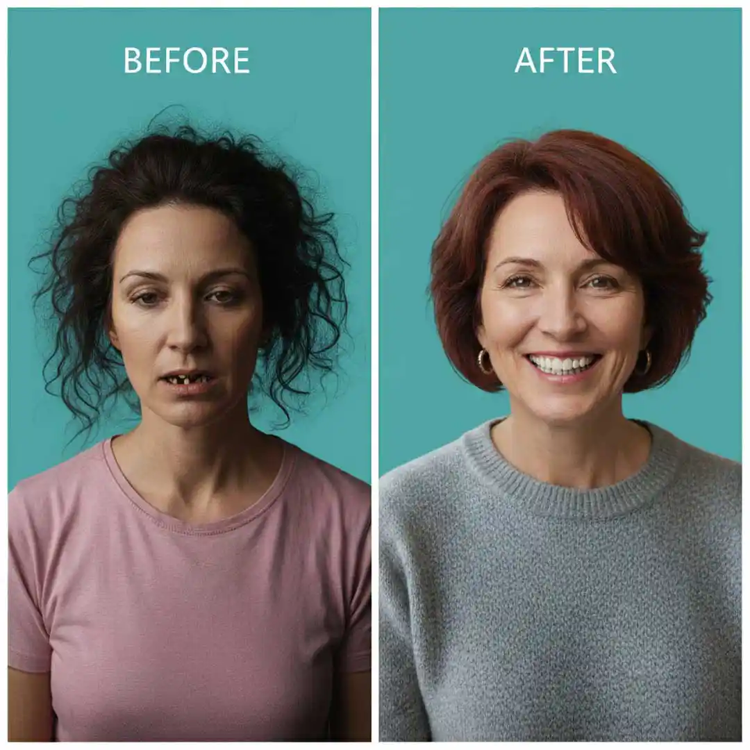 Potential before and after denture patient.