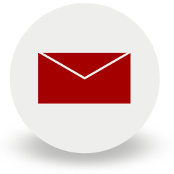 Red envelope icon on a light grey circular background.