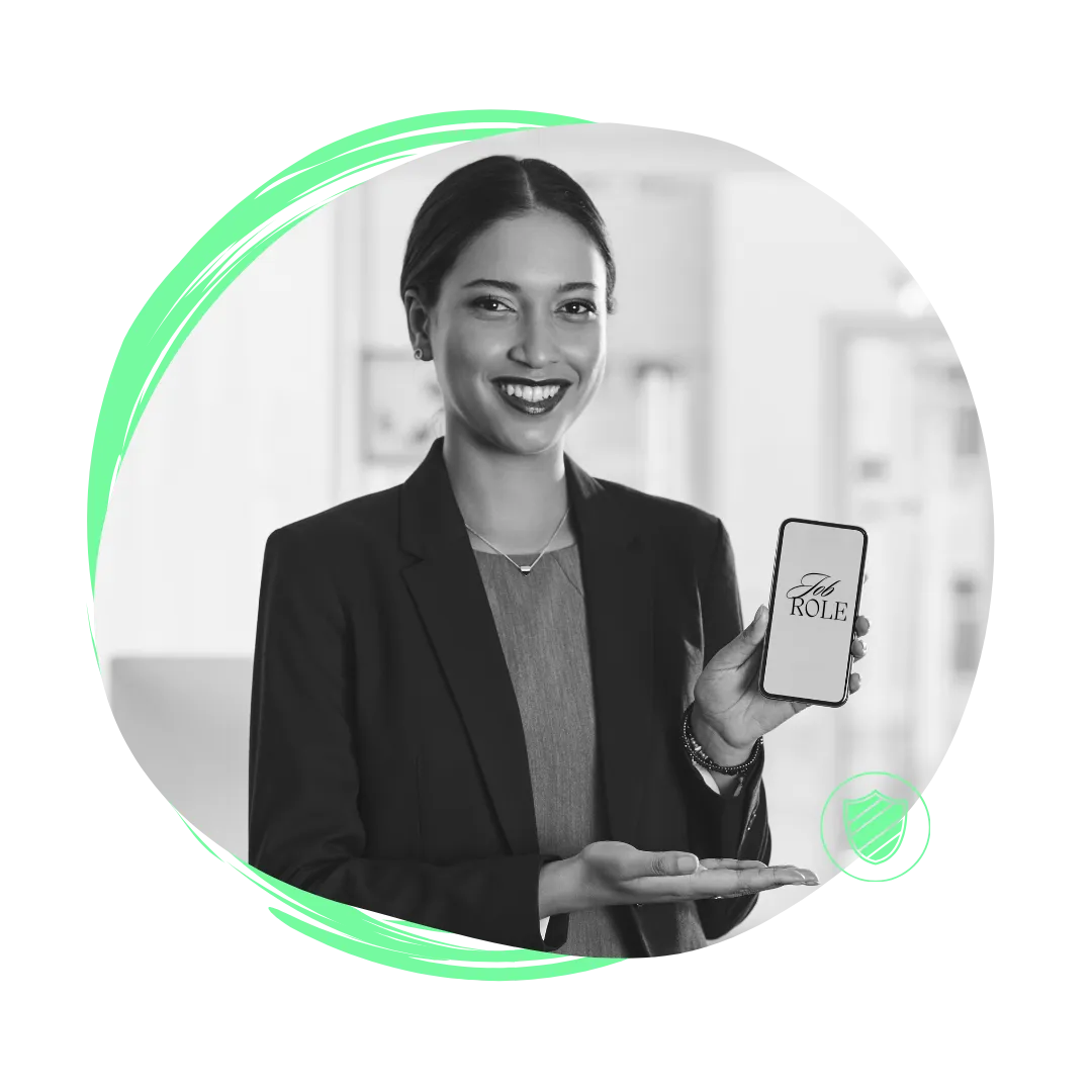 A woman holding a cell phone in her hand.