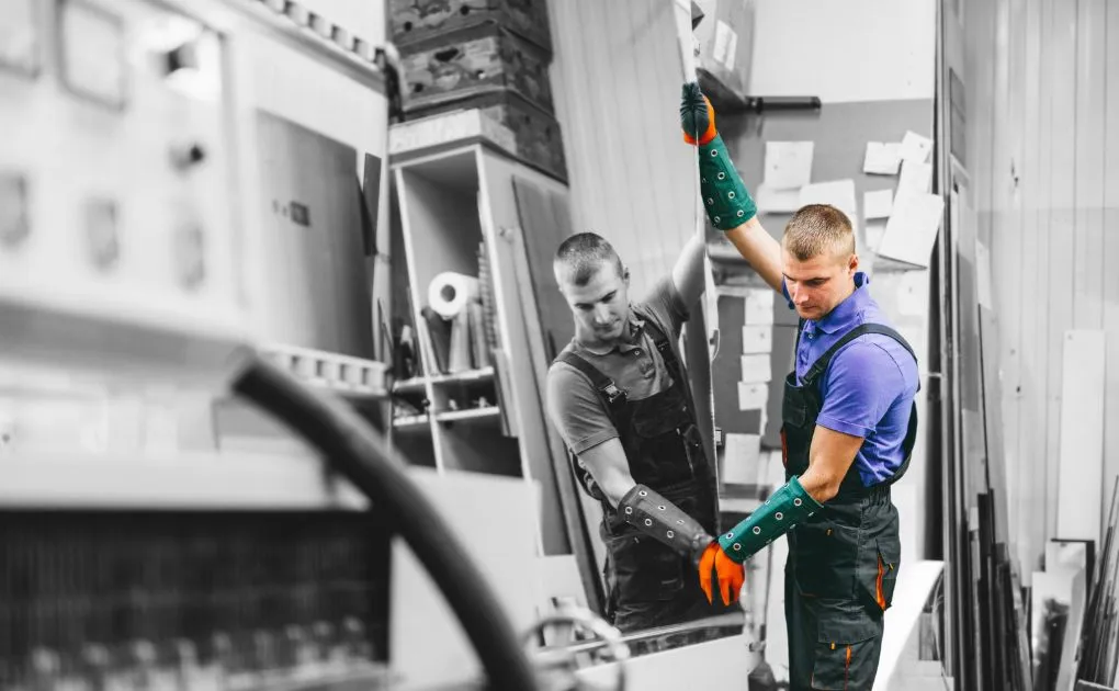 A man in a factory working on a machine.