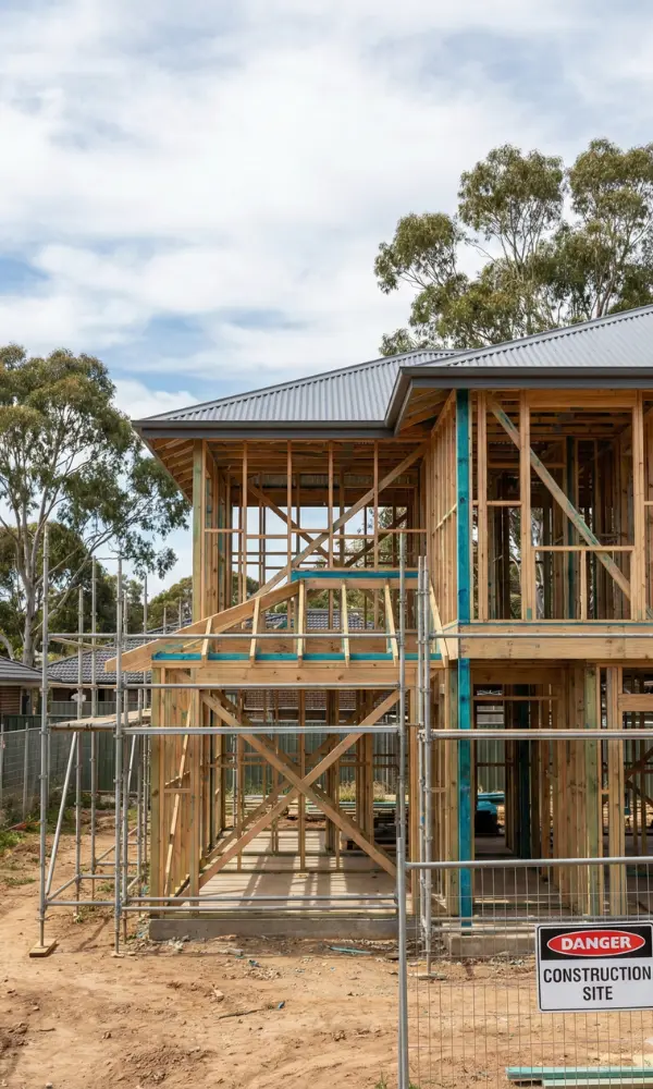 Residential timber house frame under construction