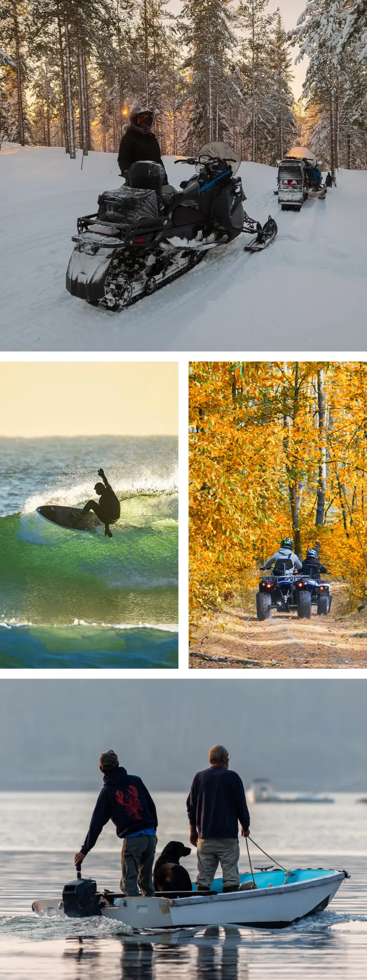 a grid of mainers doing outdoor activities