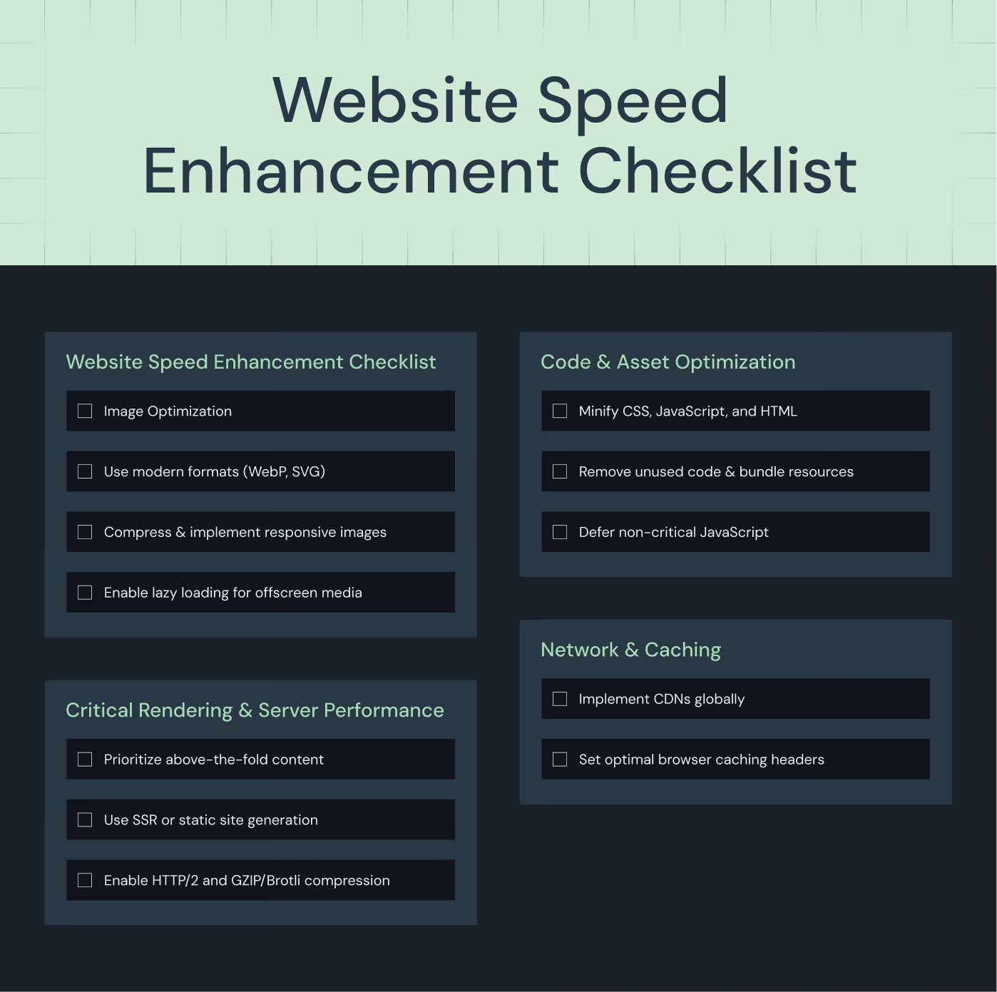 Website Speed Enhancement Checklist