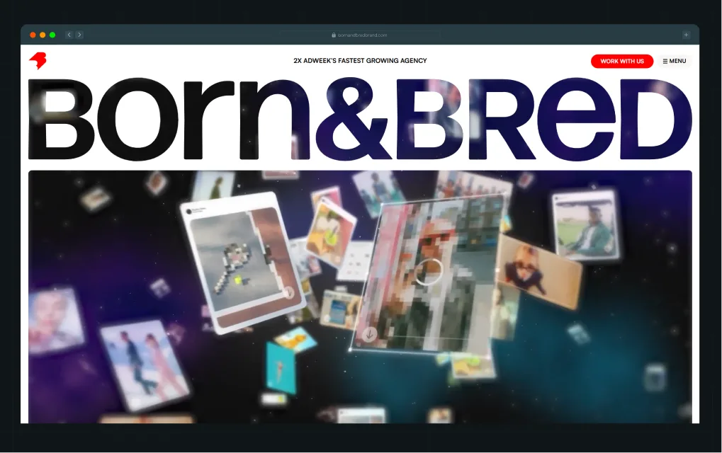 Illustration of Born & Bred's homepage hero section with a navigation logo Caption: Born & Bred combines brand strategy, identity, messaging, and go-to-market execution for companies hitting major growth inflection points