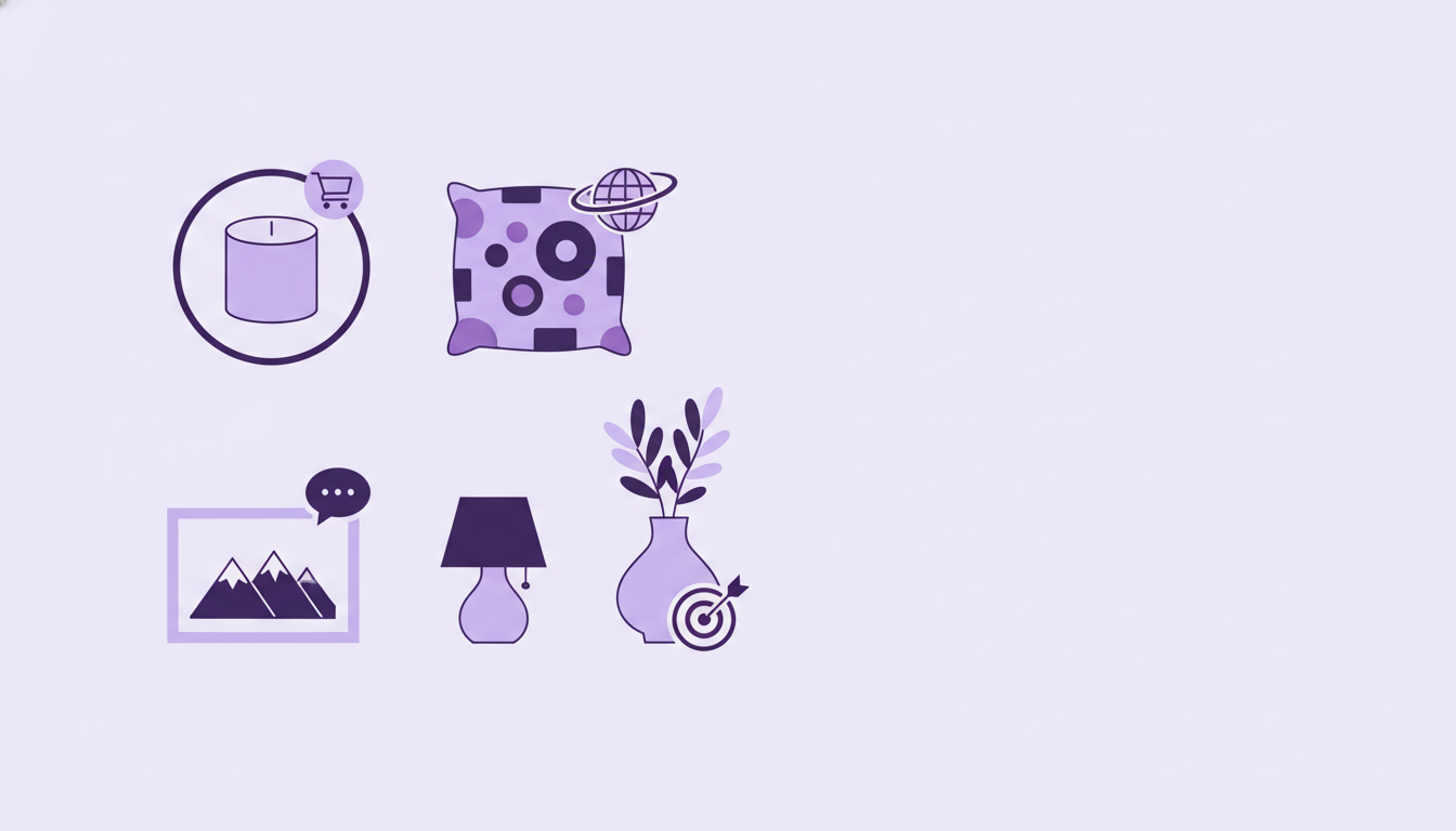 Home & Living-Sortiment in Einzelteile gegliedert, jedes mit eigenem Marketplace-Symbol