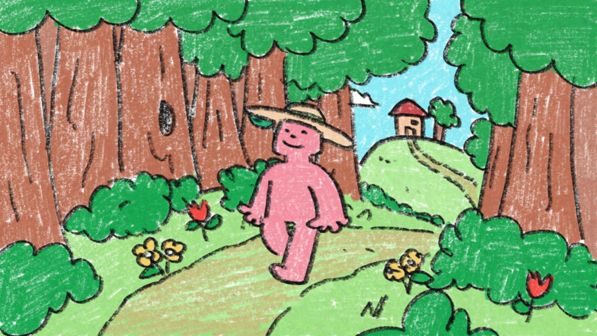 Person walking through the woods