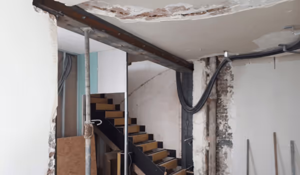 photo de chantier, poutre + trémie (pendant)