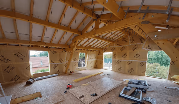 photo chantier surélévation Colombe (Pendant, vue dans la surélévation)