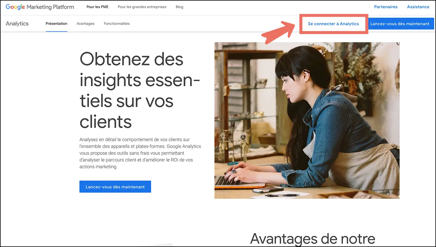 Page de connexion a Google Analytics