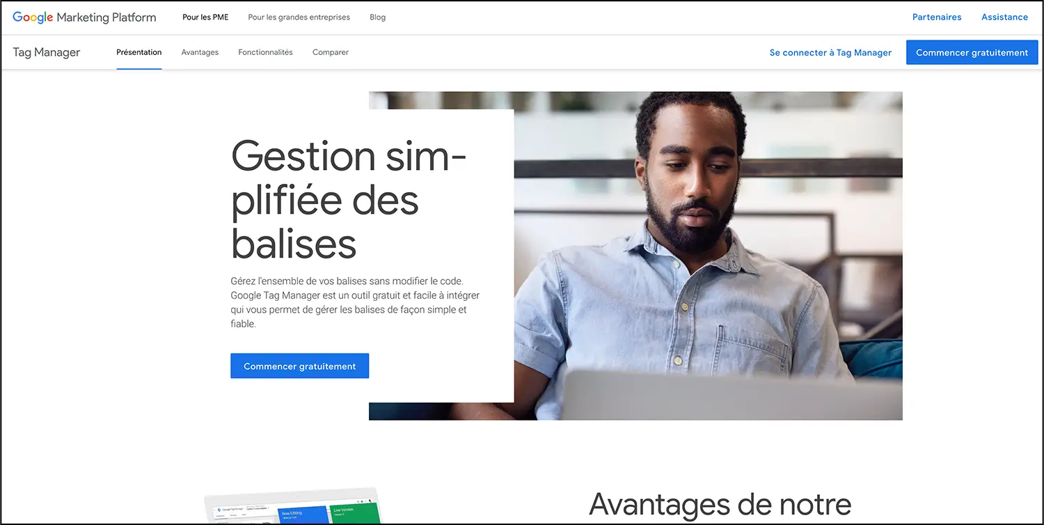 page d'accueil google tag manager