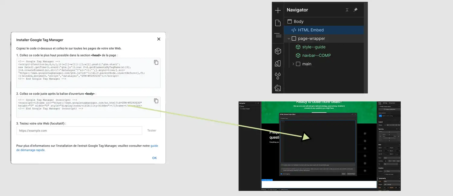 Coller le script dans un module html embed de webflow