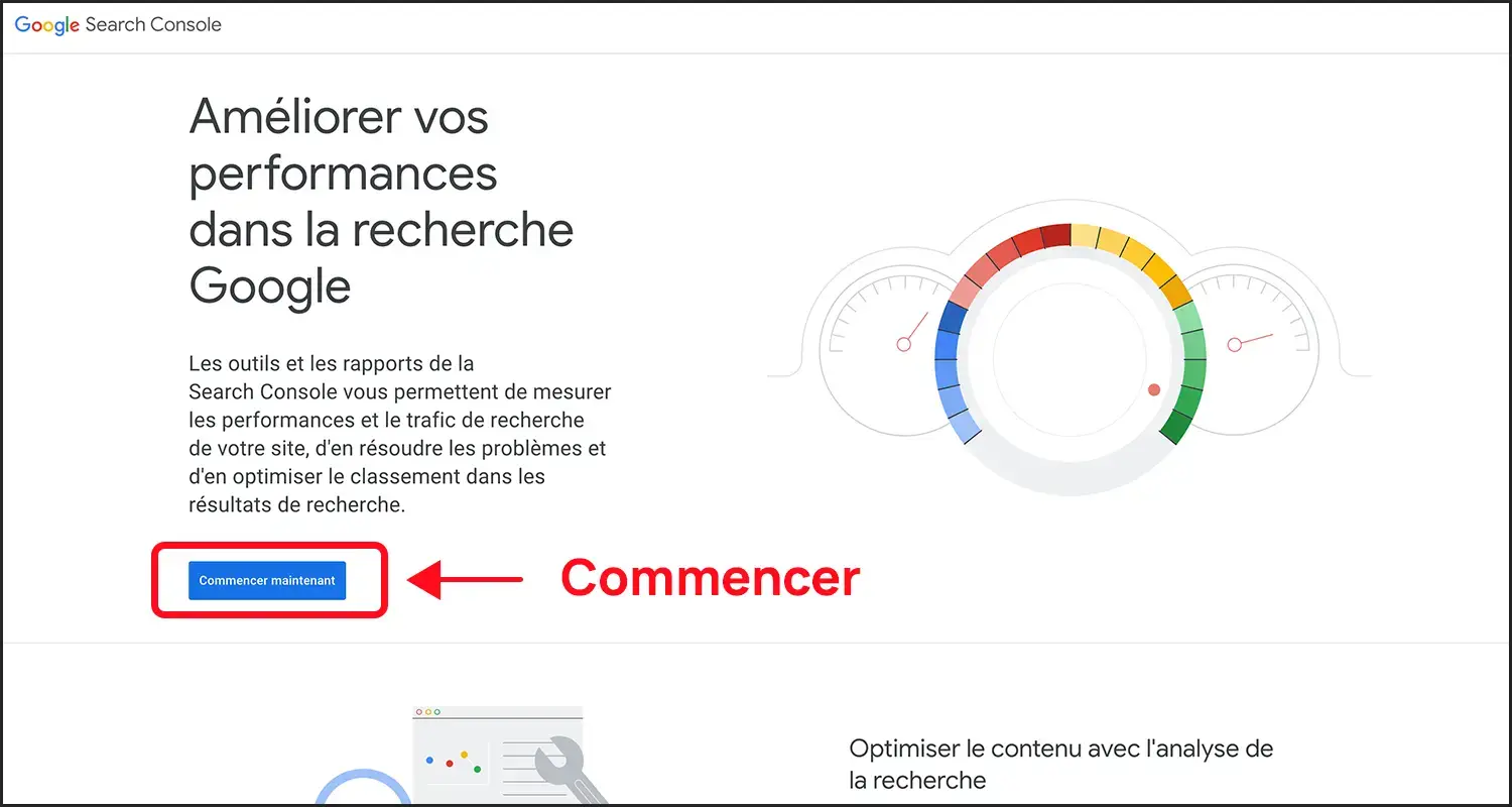 Page d'accueil Google Search Console