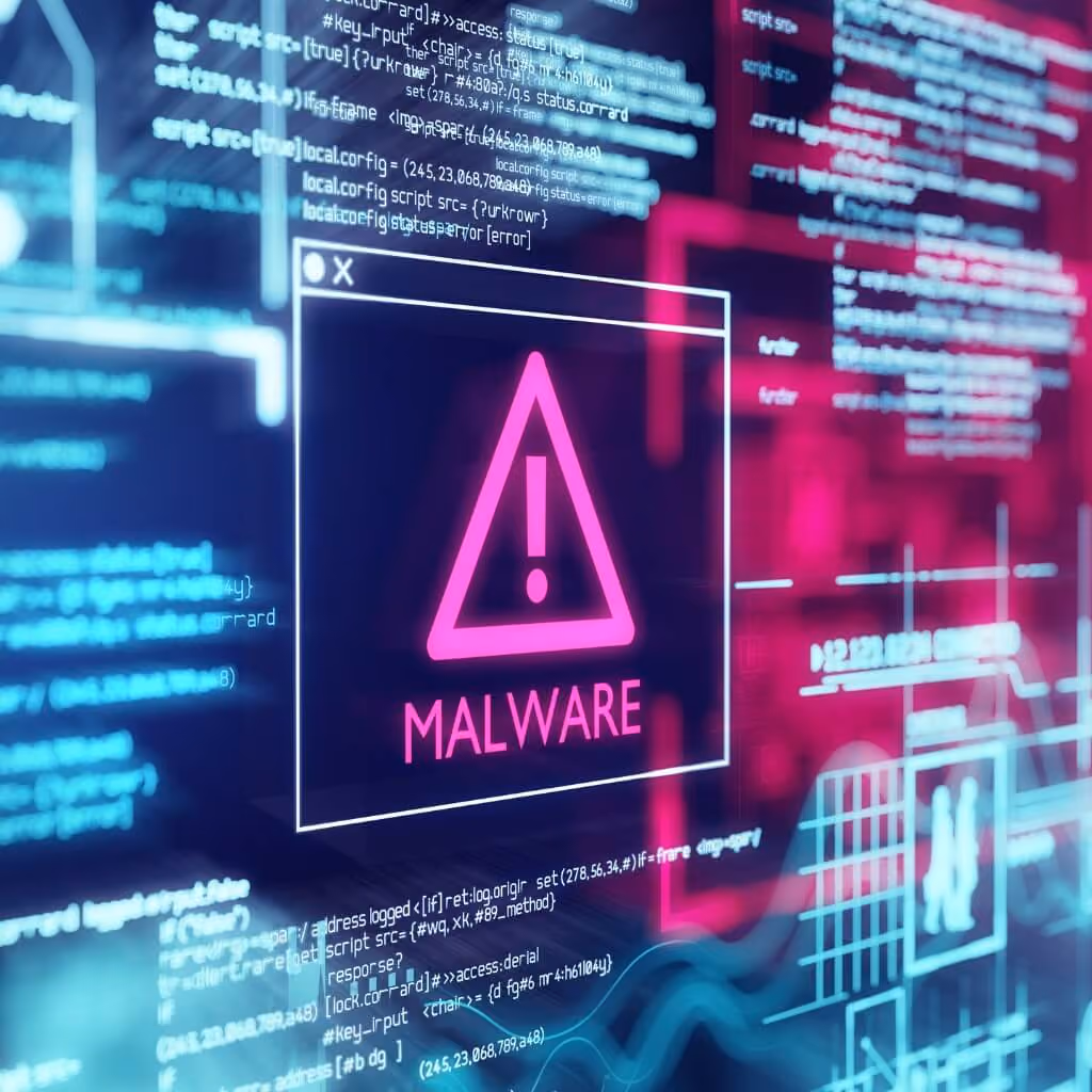 Close up of computer screen showing malware detected warning.