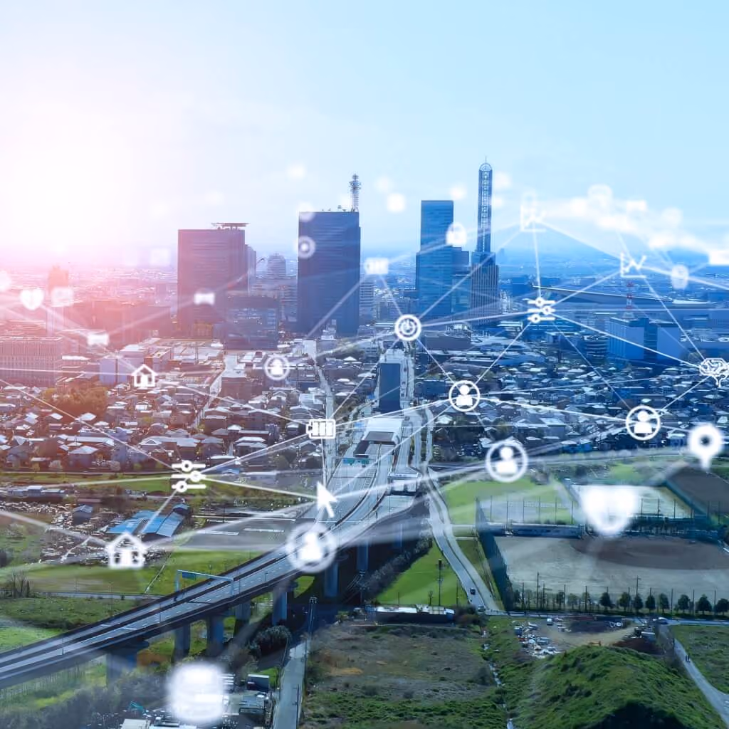 Smart city and communication network concept 5g IoT telecommunication.