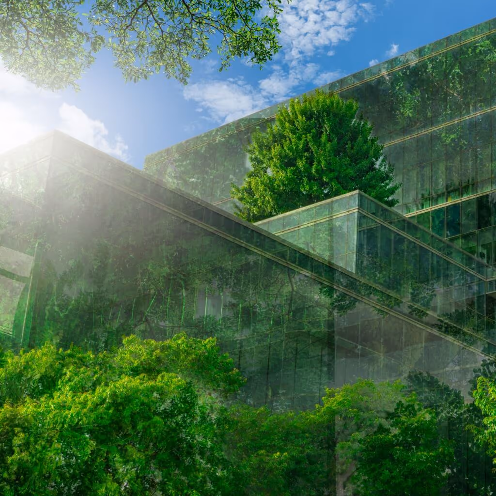 Eco friendly office building with vertical garden.