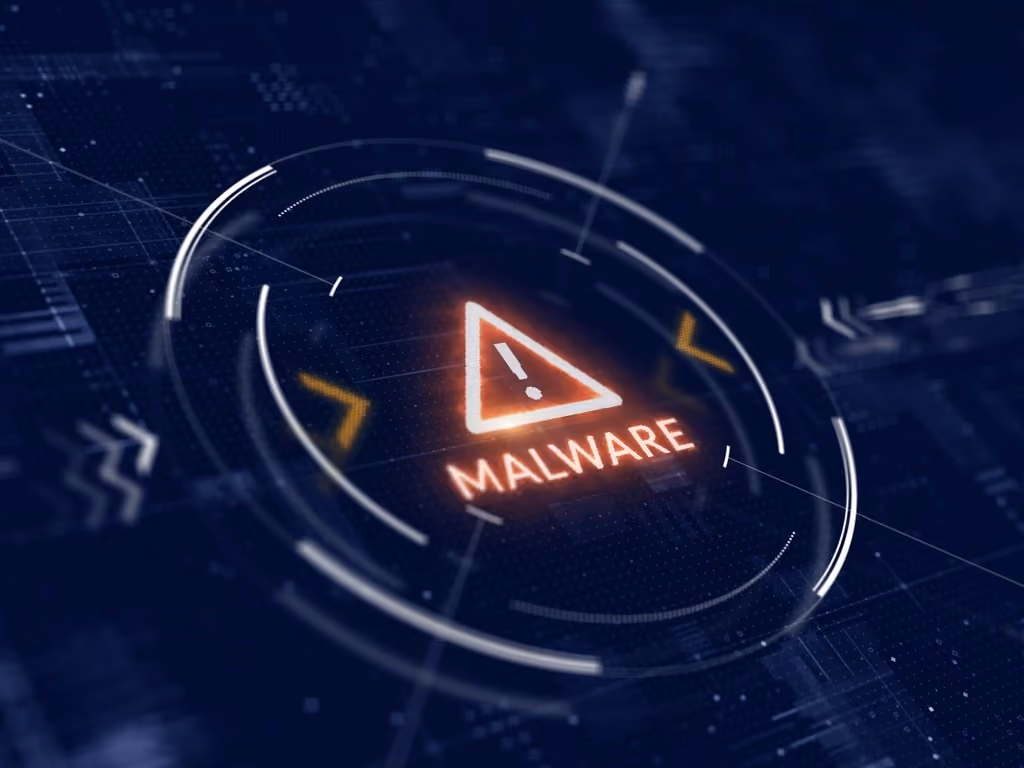 conceptual rendering of the detection of a malware virus system hack or cyber attack