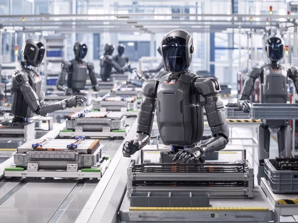 humanoid robots working on a prouction line