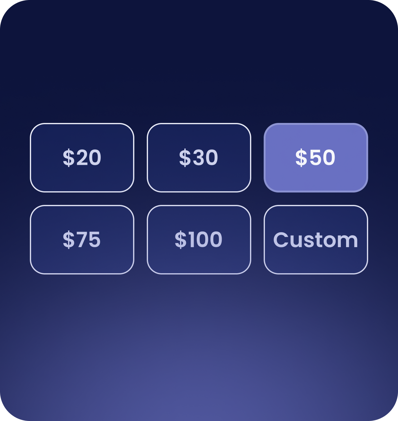 January payment plan amount selector with preset options of $20, $30, $50, $75, $100, or a custom amount