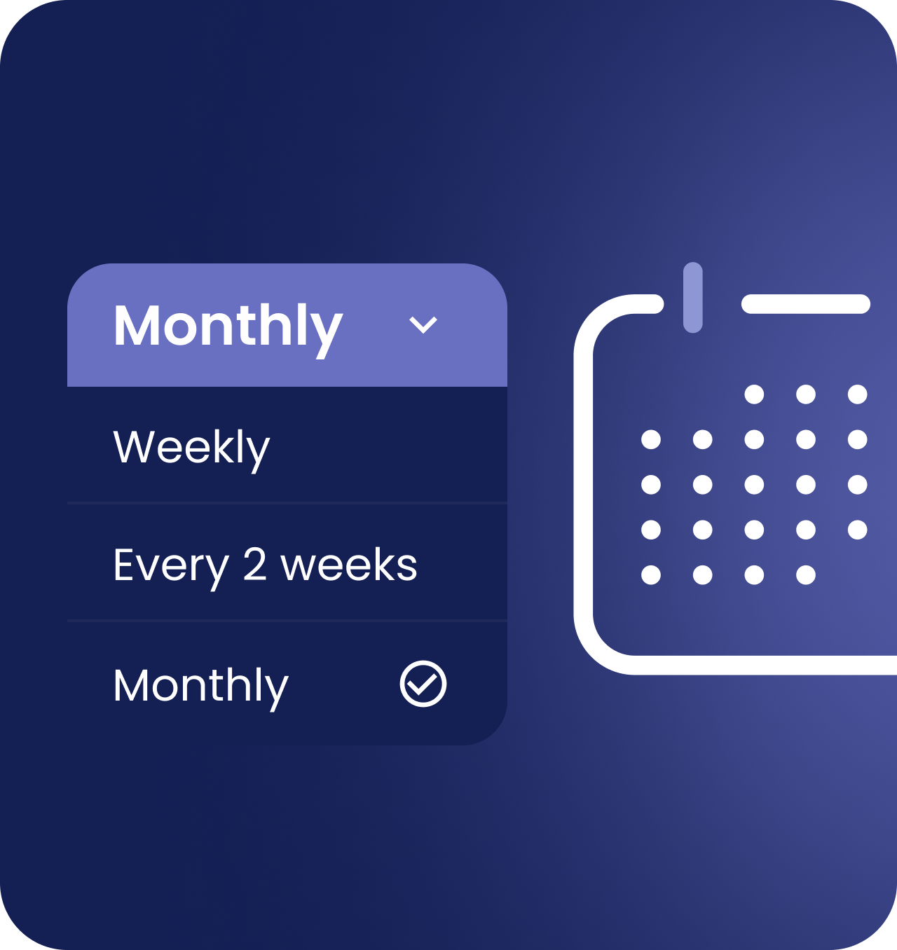January payment scheduling control set to monthly, with weekly and biweekly options available