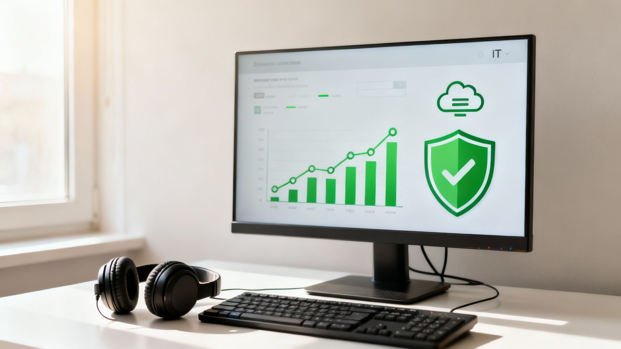 A network operations centre with multiple screens showing data and alerts, illustrating proactive IT monitoring.