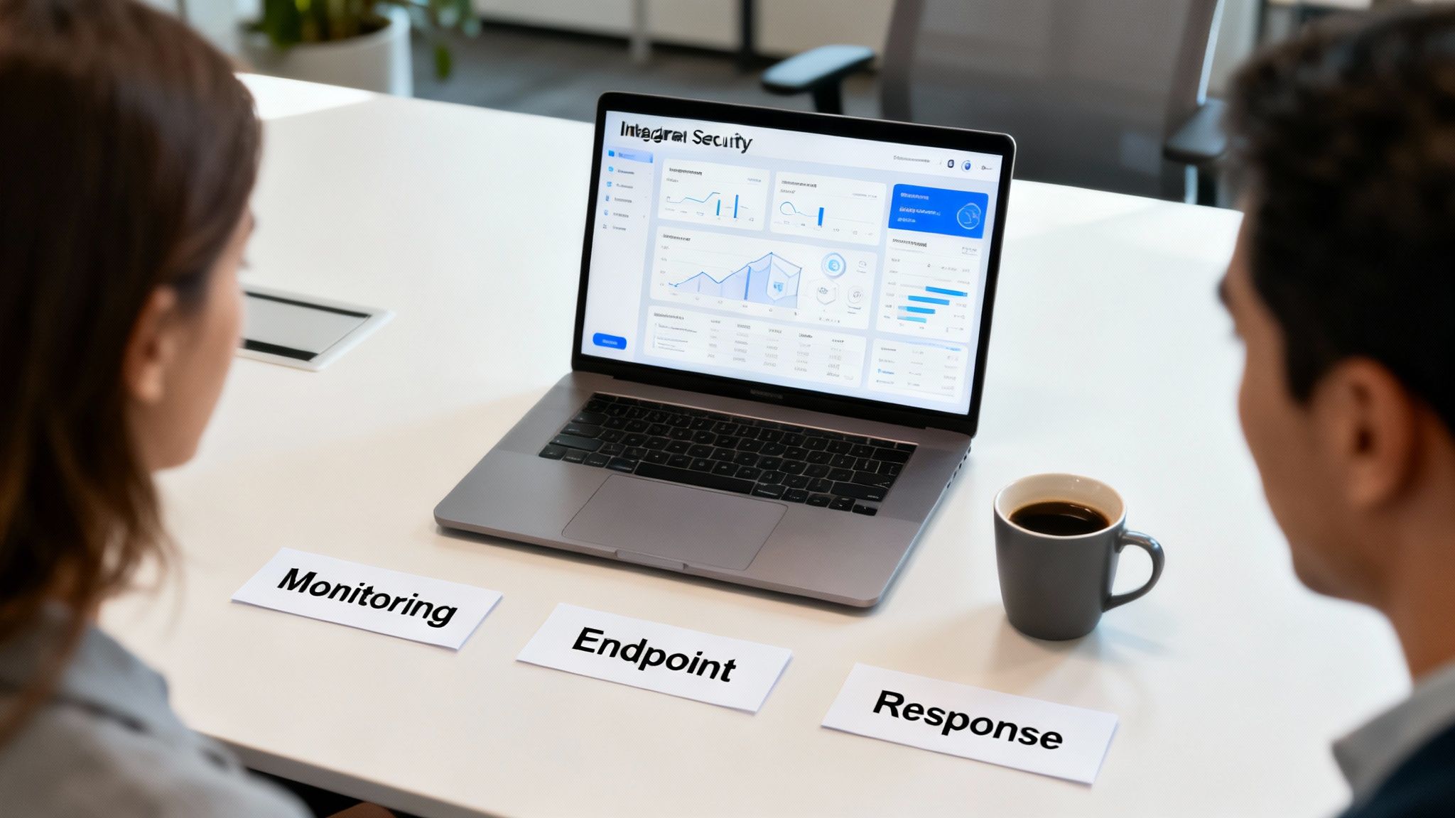 A diagram showing interconnected security layers, with dark web monitoring as a central intelligence hub.