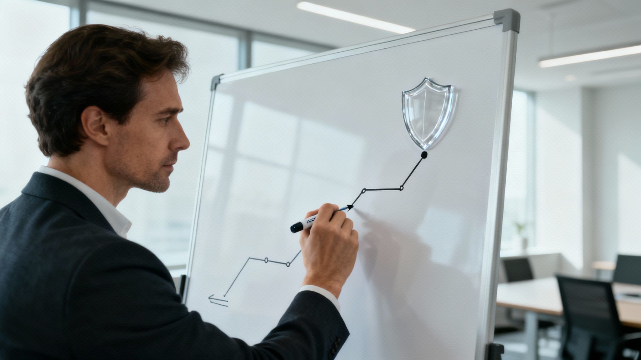 A cybersecurity expert analyzes data on multiple screens, symbolizing a proactive defense strategy.