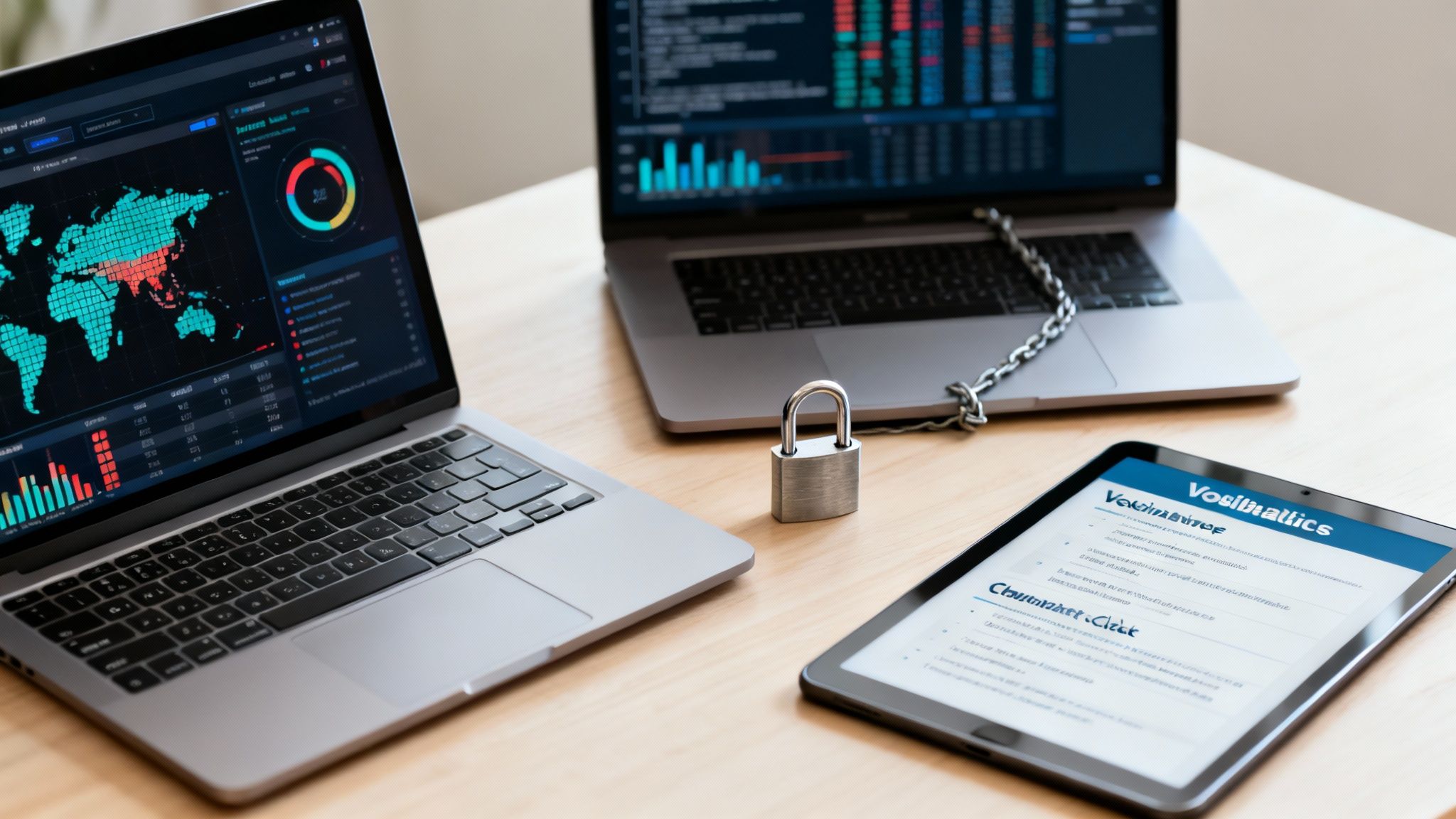 A close-up of a digital security interface showing network connections and threat alerts.